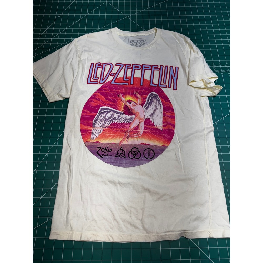 Led Zeppelin Icarus Graphic T-Shirt Off White Cream Rock Band Tee Women Medium